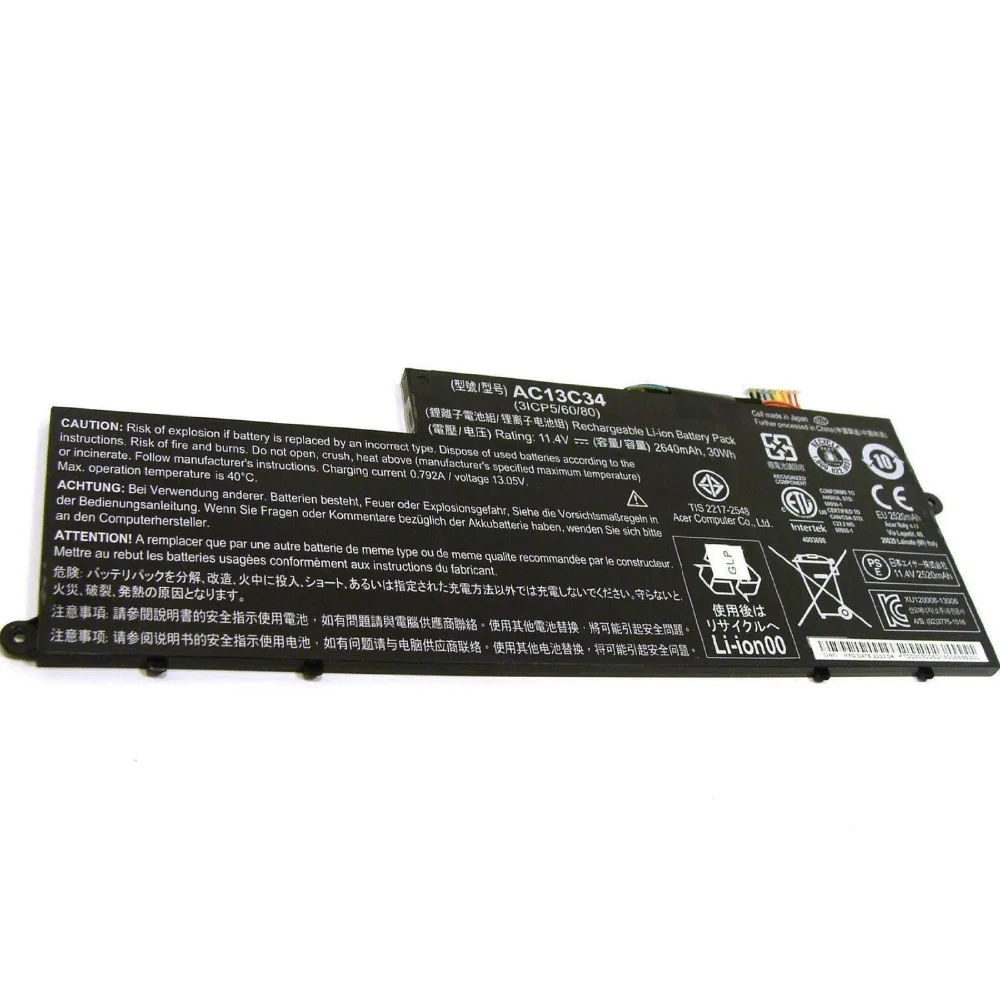 Ac13c34 аккумулятор для acer aspire v5 122p series 3icp5/60/80 kt.00303.005 11.4 В 2640 мАч 30wh|battery for aspire|battery