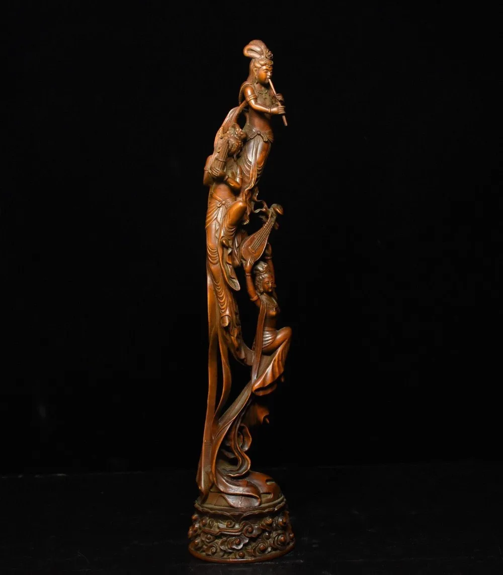 Рождество 15 &quotСтарый китайский храм Boxwood резьба по дереву Apsaras Belle богиня Будда
