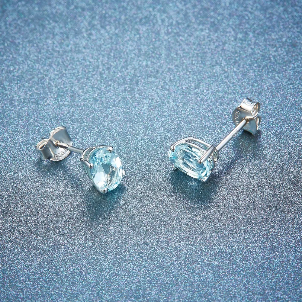 HUTANG женские серьги-гвоздики 1.34ct Натуральный аквамарин твердый 925 пробы Серебряный Синий Драгоценный Камень Изящные элегантные ювелирные изделия для подарка
