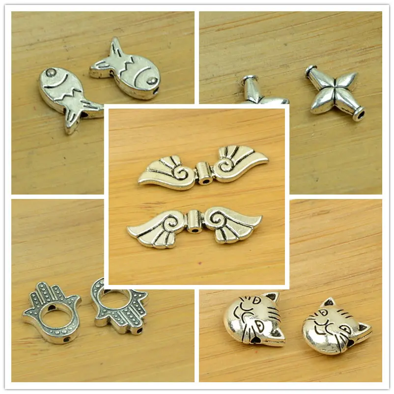 

alloy bead wing/owl/fish/dolphin/butterfly/cross/heart/bowknot/cat shape small hole charm antique silver diy jewelry accessories