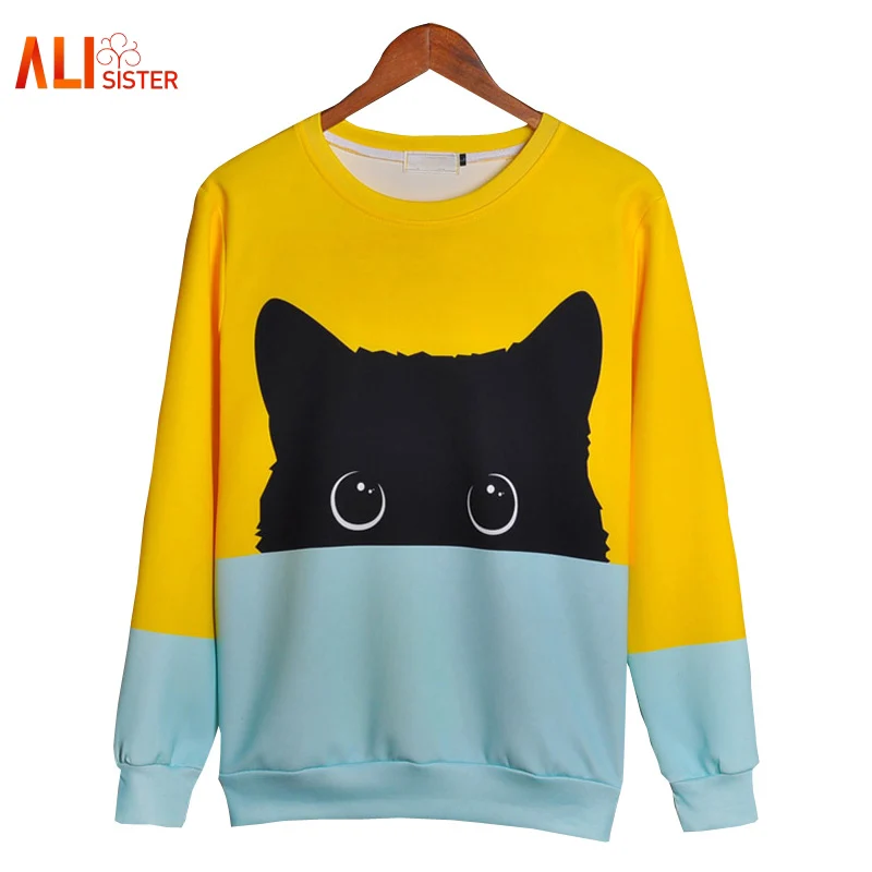 Alisister милый Кот толстовки 3d Толстовка для женщин мужчин Kawaii черный худи с котом животных осень зима пуловеры Забавные Прямая поставка