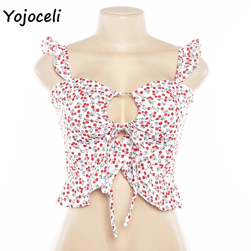 Yojoceli Симпатичные boho летние топы с принтом 2019 женские короткие рюшами рубашка |