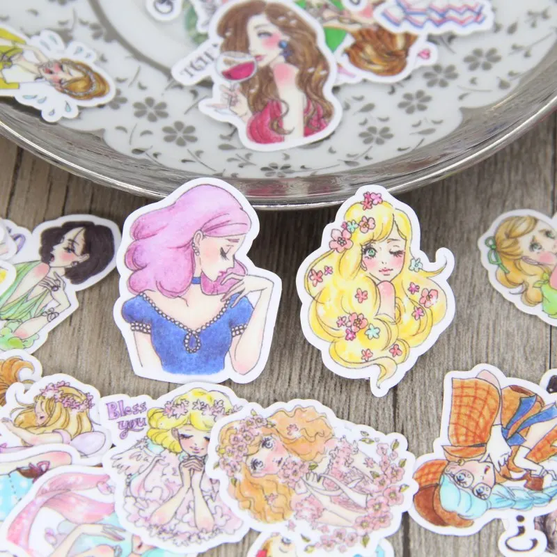 

40pcs Watercolor Sexy Women Waterproof Scrapbooking Stickers Beautiful Girl DIY Craft Decorativ Sticker Pack for Girls Teens