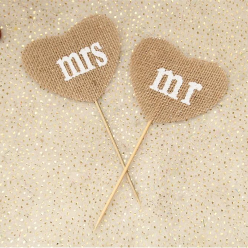 Один набор hessian Mr & Mrs знаки для милого украшения стола mr mrs Свадебный знак