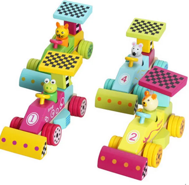 New wooden toy Animal Racing Car Blocks Baby Free shipping | Игрушки и хобби
