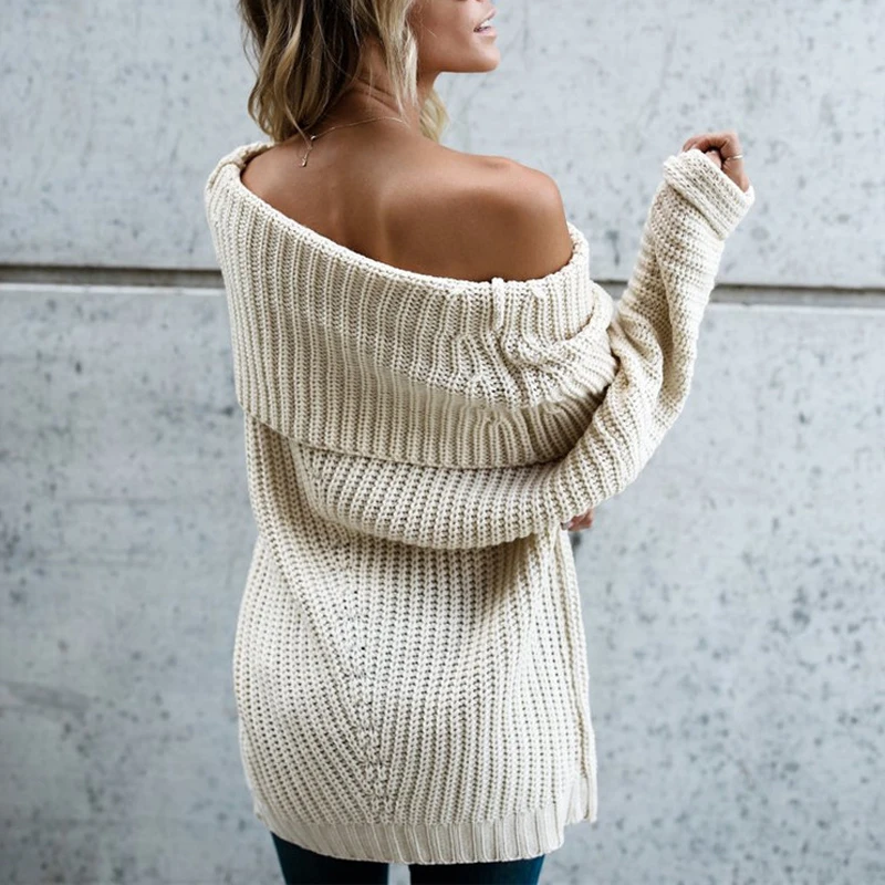 Sexy Off Shoulder Sweaters Jumpers Women Long Batwing Sleeve Autumn Winter Knitted Tops Casual Soft Oversized Pullovers Female | Женская
