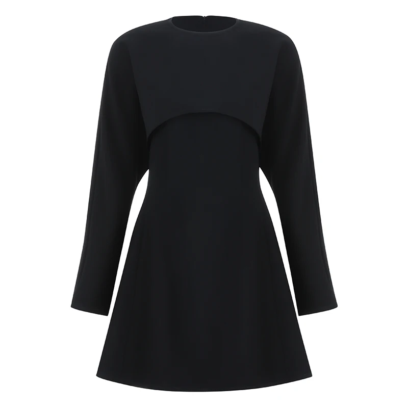 

Max Spri 2019 New Fashion Women 2 Piece Set Suits O Neck Sleeveless A-Line Mini Black Dress Cloak Long Sleeve Outer Cover