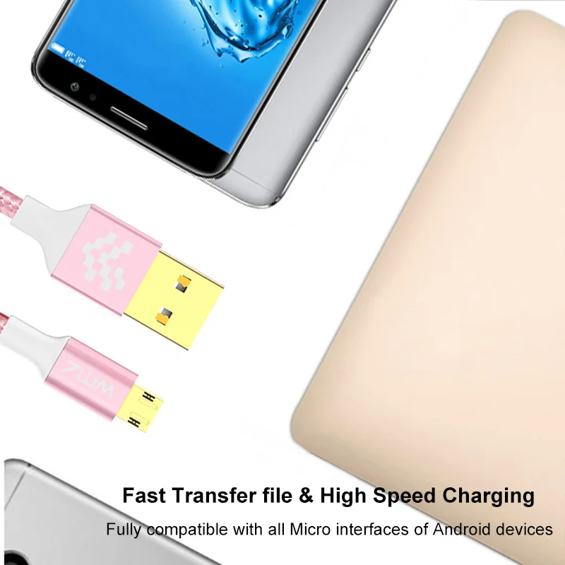 WMZ Реверсивный кабель Micro USB 2A зарядный для мобильного телефона передачи данных