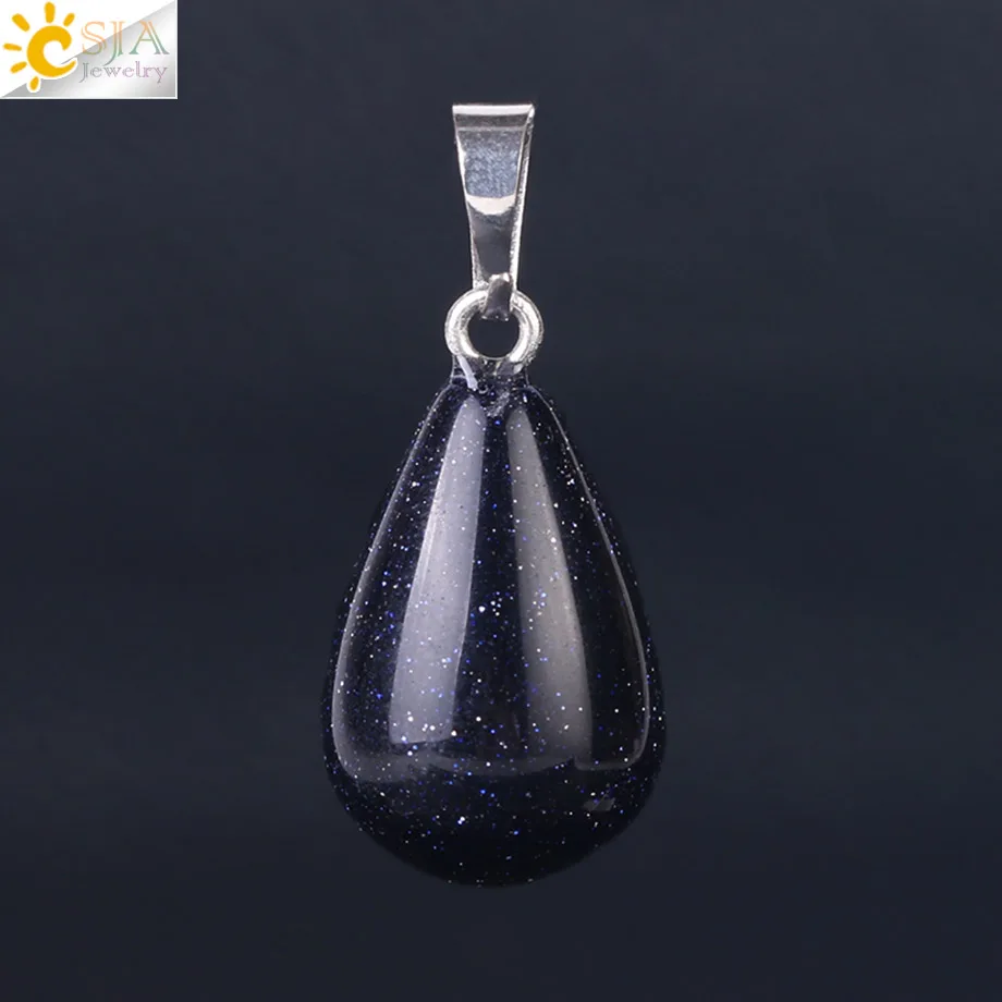 Blue Sand CSJA натуральный камень капли воды кулон Груша Форма бисера Фиолетовый Кристалл розовый кварц простые подвески для ожерелья Женские Ювелирные изделия F520 - Окраска металла: Blue Sand