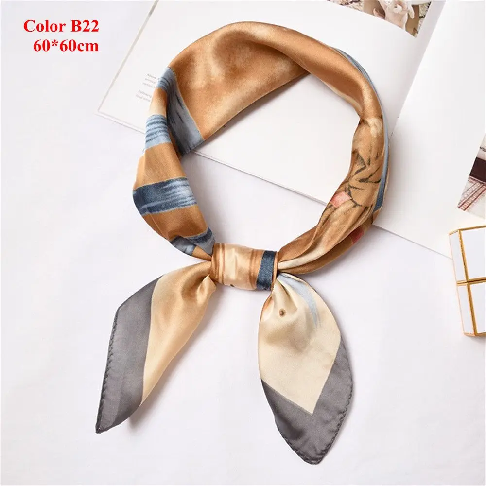 Color B22 Okdeals Летний 50*50 см женский винтажный квадратный шелковый атласный шарф облегающий элегантный головной убор повязка для волос - Цвет: Color B22