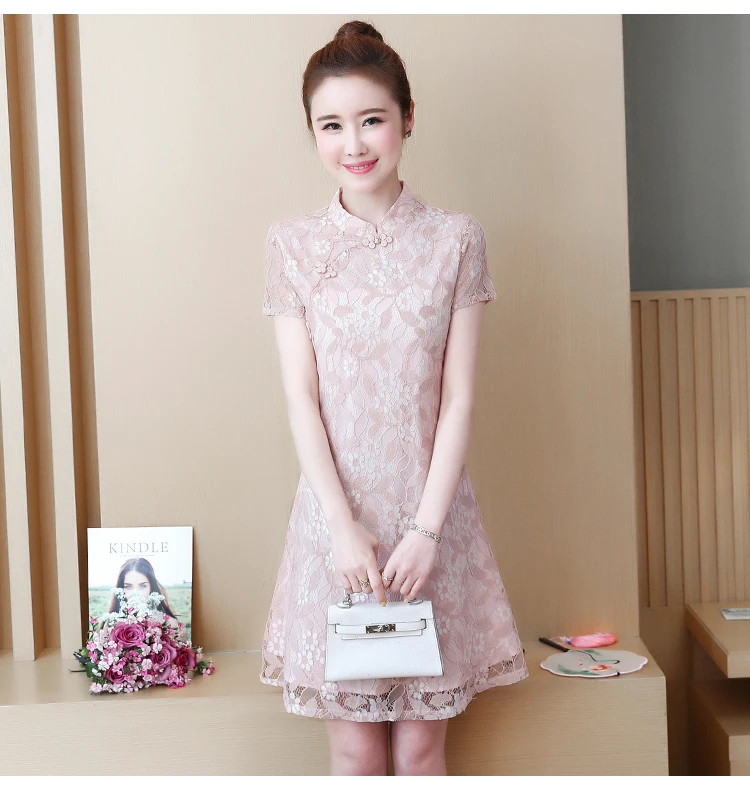 womens woman ladies summer cheongsam cute lace big plus size M-5XL XXL XXXL 3XL XXXXL 4XL 5XL loose Casual blouse dress