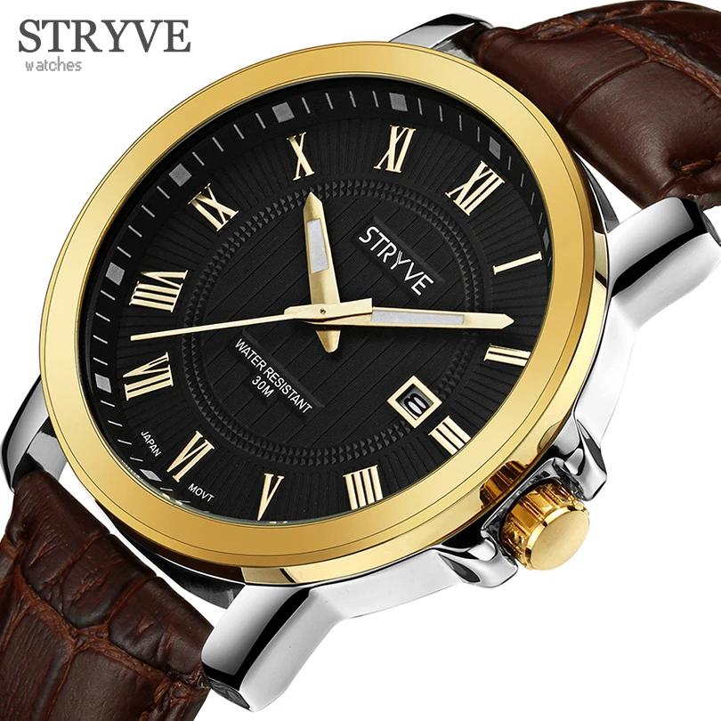 

STRYVE Top Brand Men Watches Relogio Luxury Fashion Men's Quartz Analog Business Leather Watch Male WristWatch Reloj Hombre