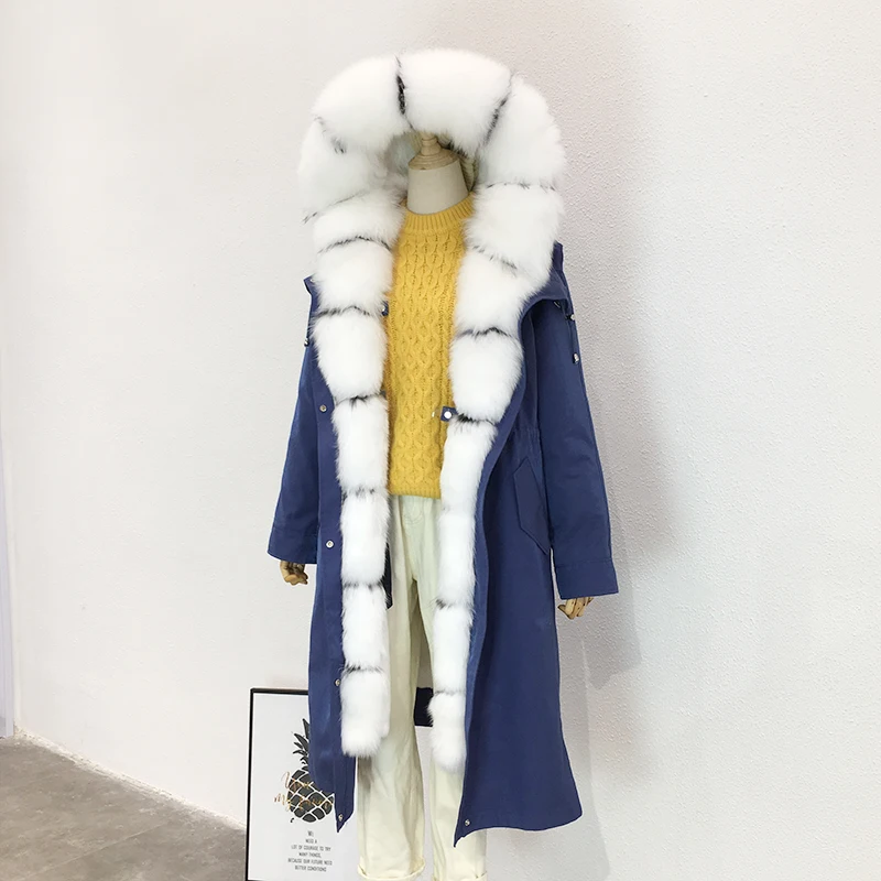 Europe New Women Winter High Street Fashion Big Real Fox Fur Hooded Cuff X-Long Jacket Parkas Female Elegant Military Thick Coat | Женская