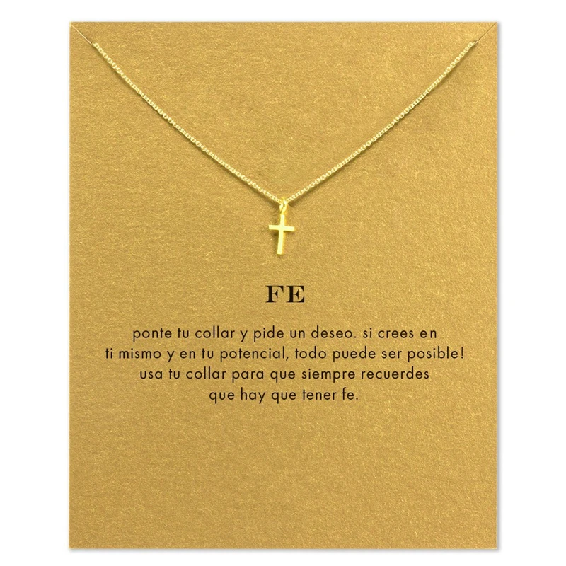 Simple Jesus Christian Cross Pendant Short Chain Choker Necklace For Women Golden wish necklace with card Jewelry As gift