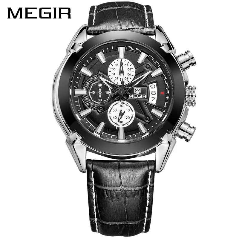 Megir оригинальные мужские кварцевые часы Reloj Hombre кожа бизнес часы мужские часы хронограф армии военные часы спортивные для мужчин