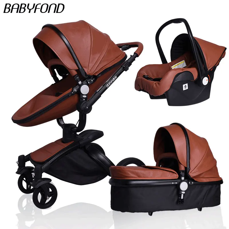 brown Babyfond, новинка, детская коляска 3 в 1, в серой золотистой раме - Цвет: brown