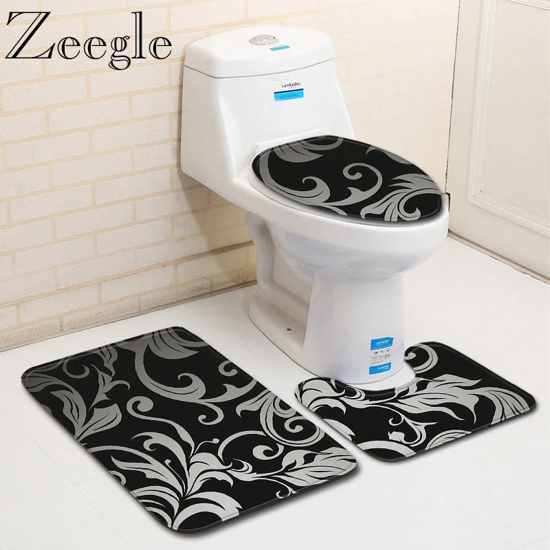 

Zeegle Printed Bath Mat for Bathroom Microfiber Memory Foam Floor Mat for Toilet Non Slip Shower Room Carpet Toilet Lid Mats