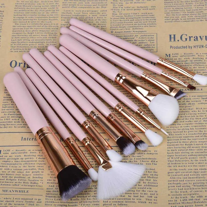 15pcs Pink no bag 15 шт. розовый набор кистей для макияжа Pincel пудра для макияжа глаз Кабуки полный комплект косметических средств для красоты с кожаный чехол - Handle Color: 15pcs Pink no bag