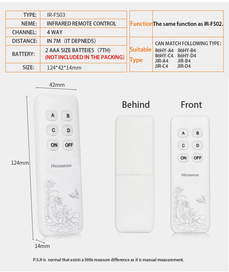 Hesunse IR-FS01, IR-FS02, IR-FS03 ИК-сигнал четыре способа пульта дистанционного управления применяются к ИК Настенные переключатели приемники