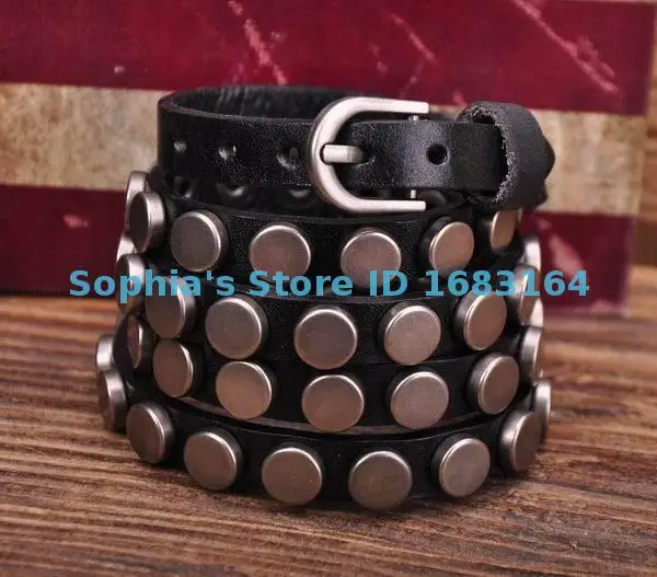 S317 Black Rock R&ampB Round Studs Multi 5-Wrap Leather Wristband Bracelet Bangle Mens | Украшения и аксессуары