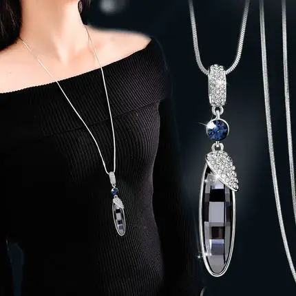 long crystal Винтажный геометрический хрустальный кулон, ожерелье, элегантные цепочки для свитера с цветами и кисточками, OL длинное ожерелье, ювелирные изделия, женские аксессуары - Окраска металла: long crystal