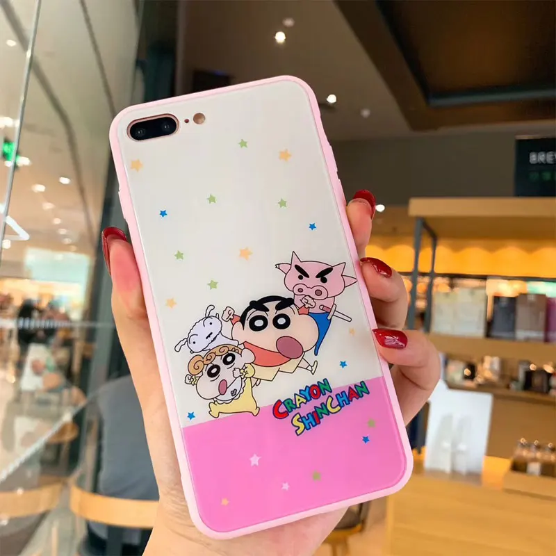 С рисунком из мультфильма Аниме Crayon Shin-chan Стекло задняя крышка для iphone X чехол& Передняя защитная крышка телефона для iphone XR 7 6 S Plus чехол fundas для iphone X