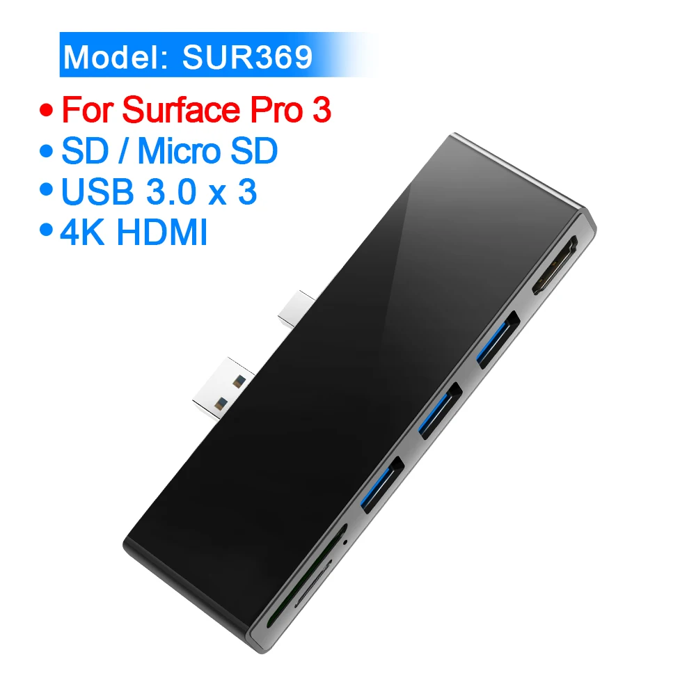 SUR369 Rocketek usb 3,0 кард-ридер концентратор 4K HDMI 1000 Мбит/с гигабитный Ethernet адаптер для SD/TF micro SD microsoft Surface Pro 3/4/5/6 - Цвет: SUR369