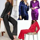 Стильные осенние женские дизайнерские комплекты, свободная футболка на пуговицах с длинным рукавом и длинные шелковые атласные брюки с завышенной талией