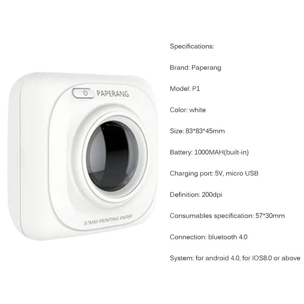 Paperang P1 Малый размер беспроводной Bluetooth 4,0 мобильный телефон мгновенный фотопринтер цифровая печать изображений 1000 мАч батарея