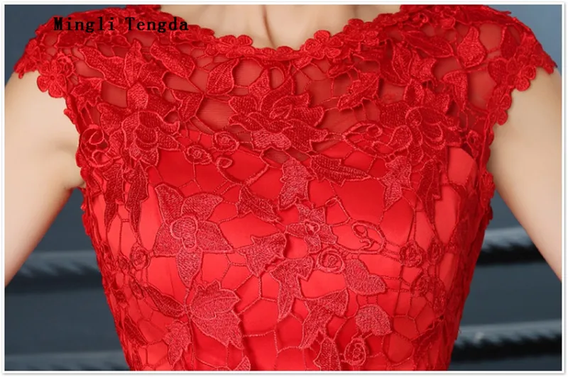 Mingli Tengda красное короткое платье для подружки невесты кружевное на плечо