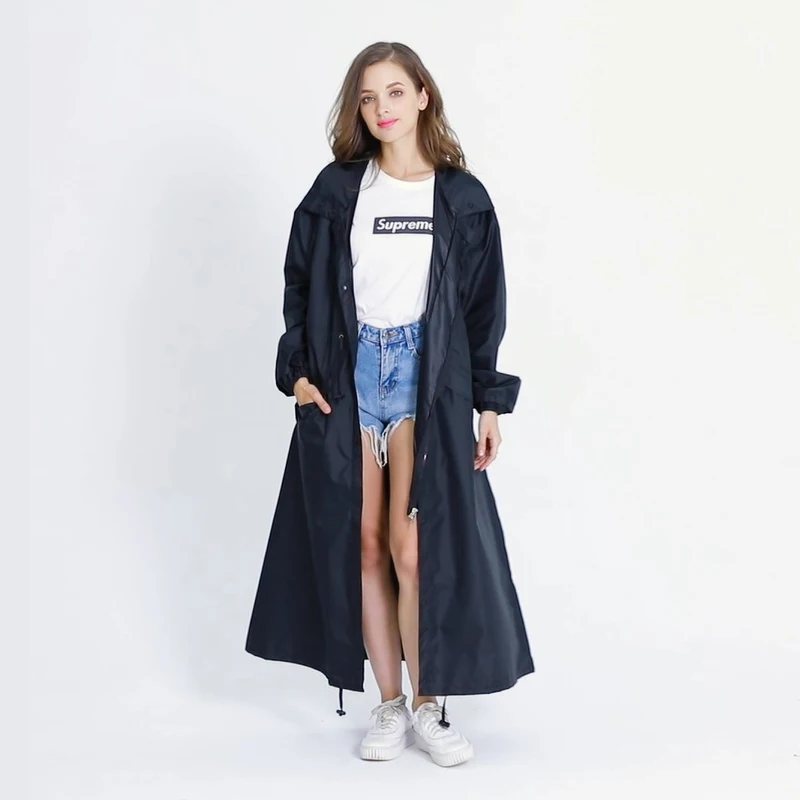 

NEW Women's Black Brand New Stylish Long Rain Poncho Waterproof Raincoat With Hood