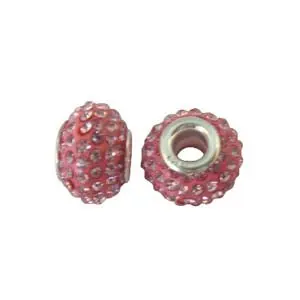 

10PCS Pink Rhinestone Bead Charm W/big hole for Charm Bracelet #19752