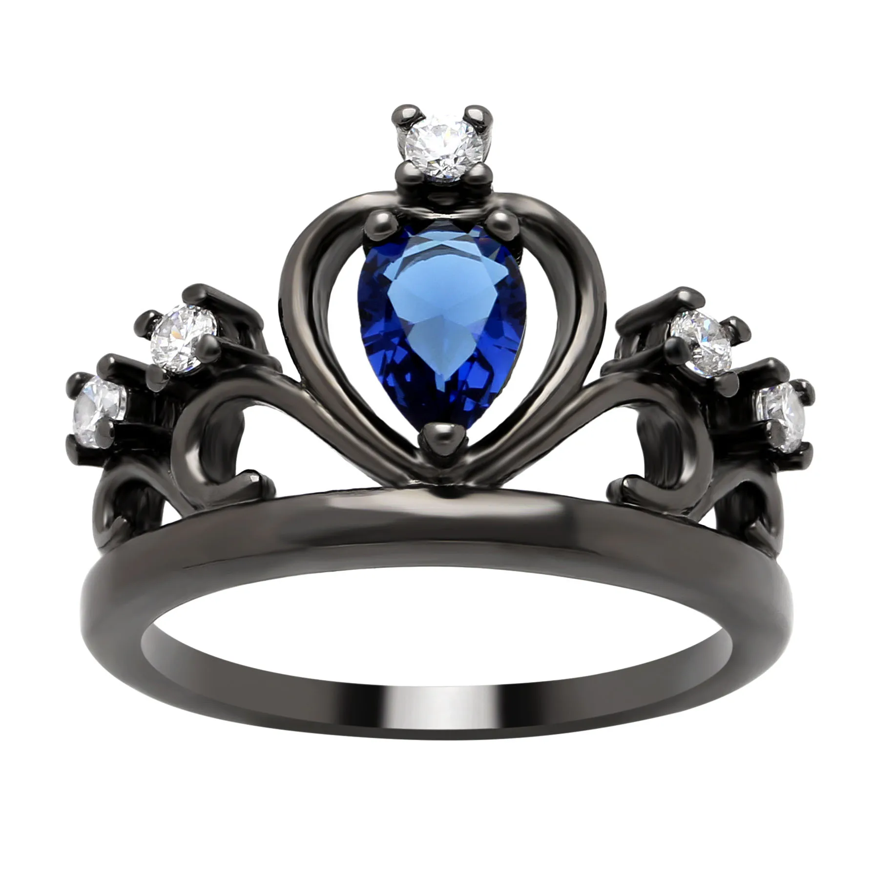 

Vnfuru Royal Blue Black Crown Ring For Women Cz Rings Gift Jewelry Bule Green Stone Black Rings Jewel Princess Crown Ring Women