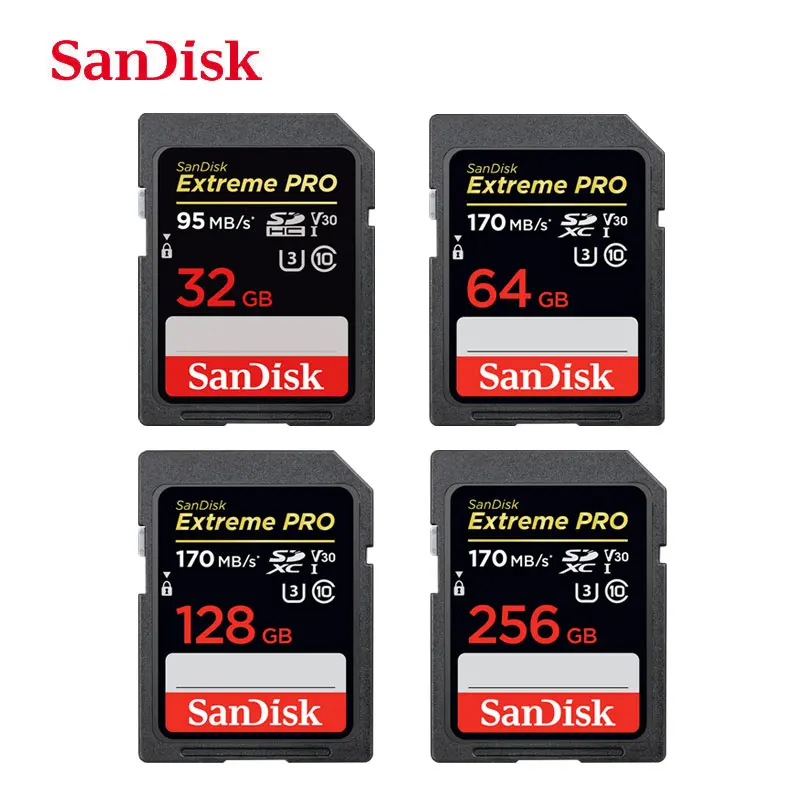 

SanDisk Extreme PRO SD Card 16GB 32G 64G 128G 256G SDHC SDXC UHS-I Class10 95M/s U3 Memory Card Support V30 4K for Camera/DV/SLR