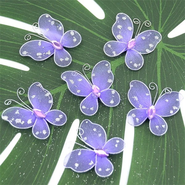 Purple 100 шт Многоцветный ПВХ Сетка Бабочка 3D наклейки на стену для девочек детские комнаты Кухня Холодильник свадебное украшение дома - Цвет: Purple