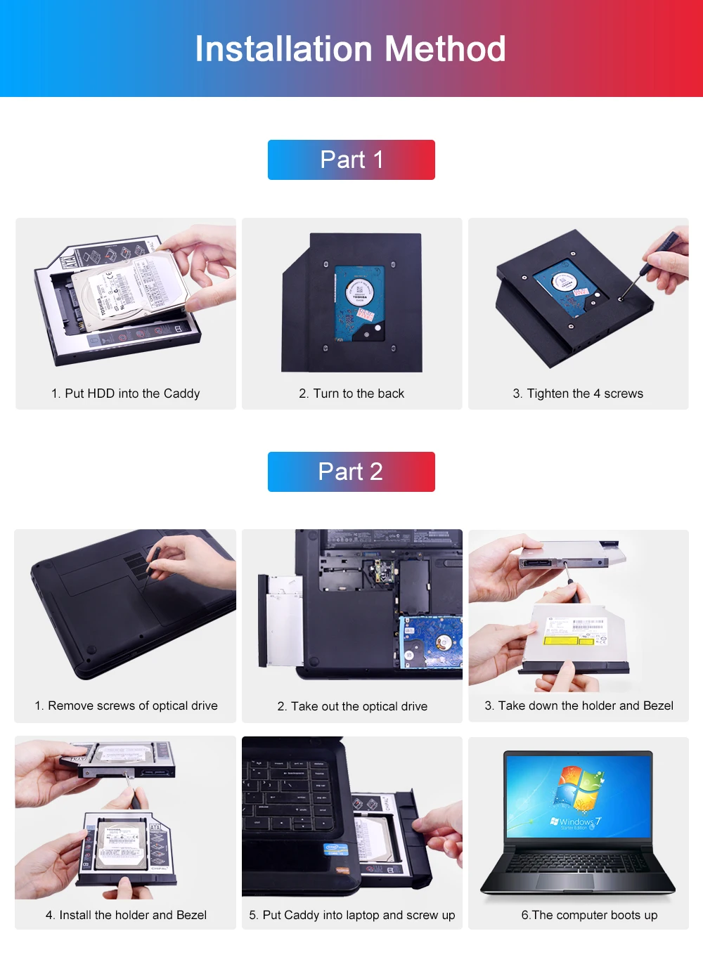 CHIPAL 2nd HDD Caddy 12,7 мм для 2," 2 ТБ SATA 3,0 SSD чехол Корпус жесткого диска коробка+ светодиодный для ноутбука CD-ROM DVD-ROM Optibay