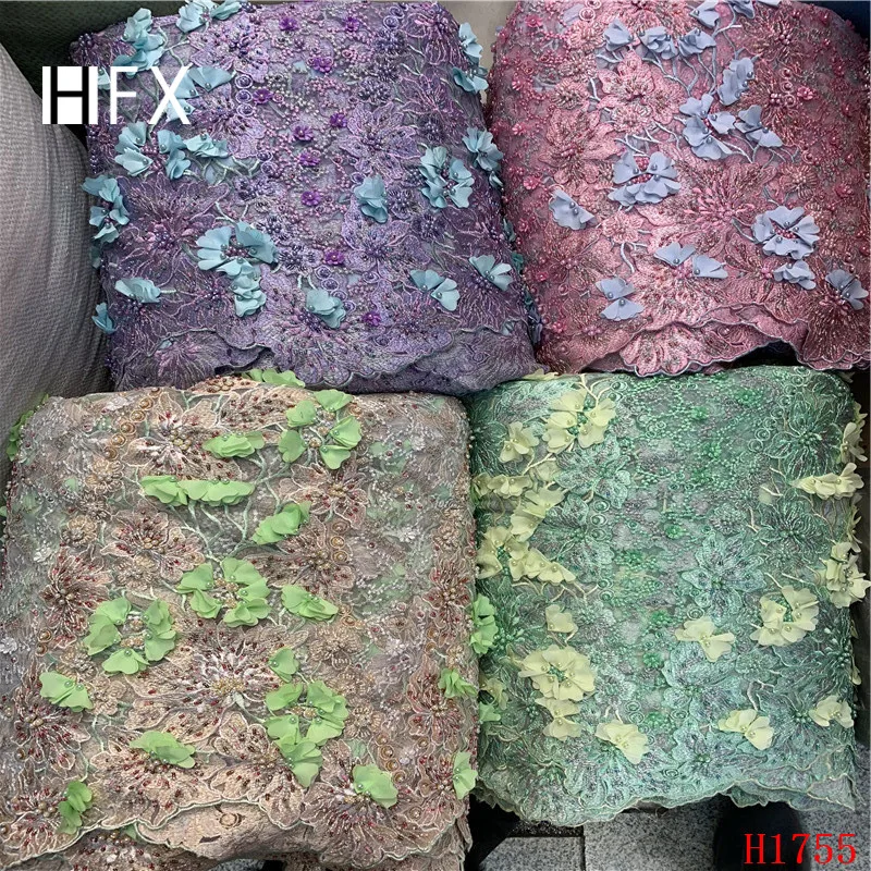 Кружевная ткань HFX кружевная с 3d цветами золотого/зеленого цвета для женщин 2019 |