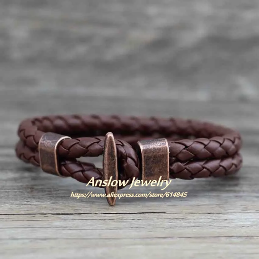 Anslow модные ювелирные изделия панк рок античные покрытые медью ПУ кожа браслет и