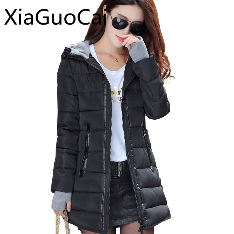 Куртки для рук теплые женские парки 2017 длинные черные пальто на молнии стеганые