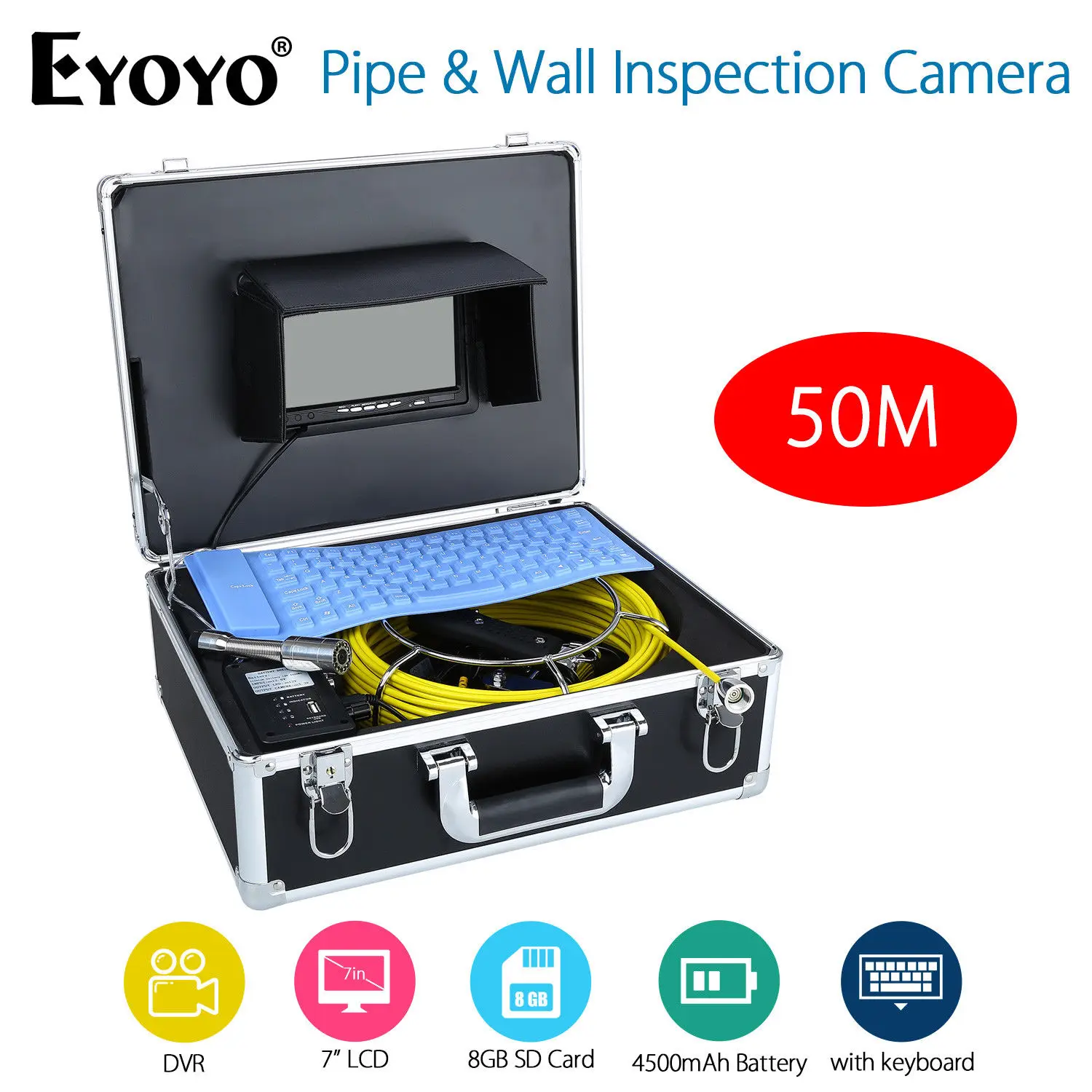 Eyoyo 50 м 7 &quotЖК дисплей DVR HD 1000tvl стенки трубы инспекции Камера эндоскопа Змея