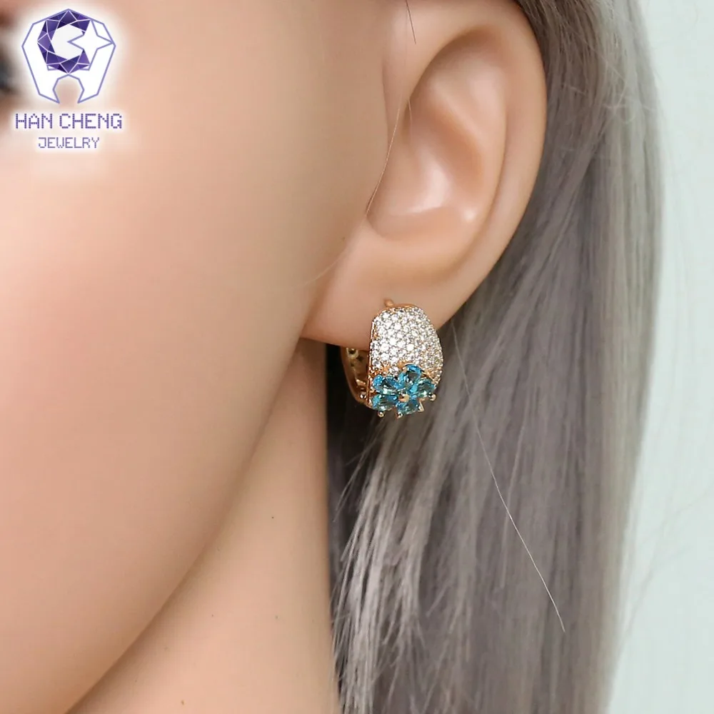 Новинка модные роскошные серьги HanCheng с золотым покрытием кольца цирконием
