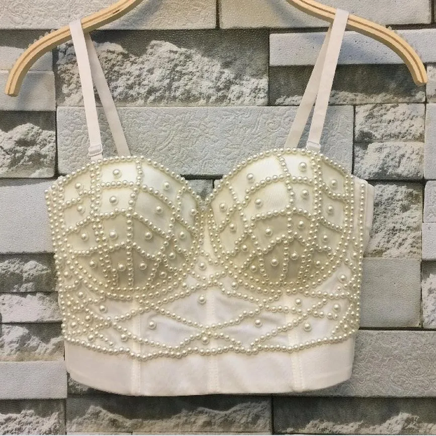 Великолепная бисер драгоценность жемчуг алмаз сетки дыхание Push Up Bralet Женская Бюстье бюстгальтер укороченный топ плюс размеры E509