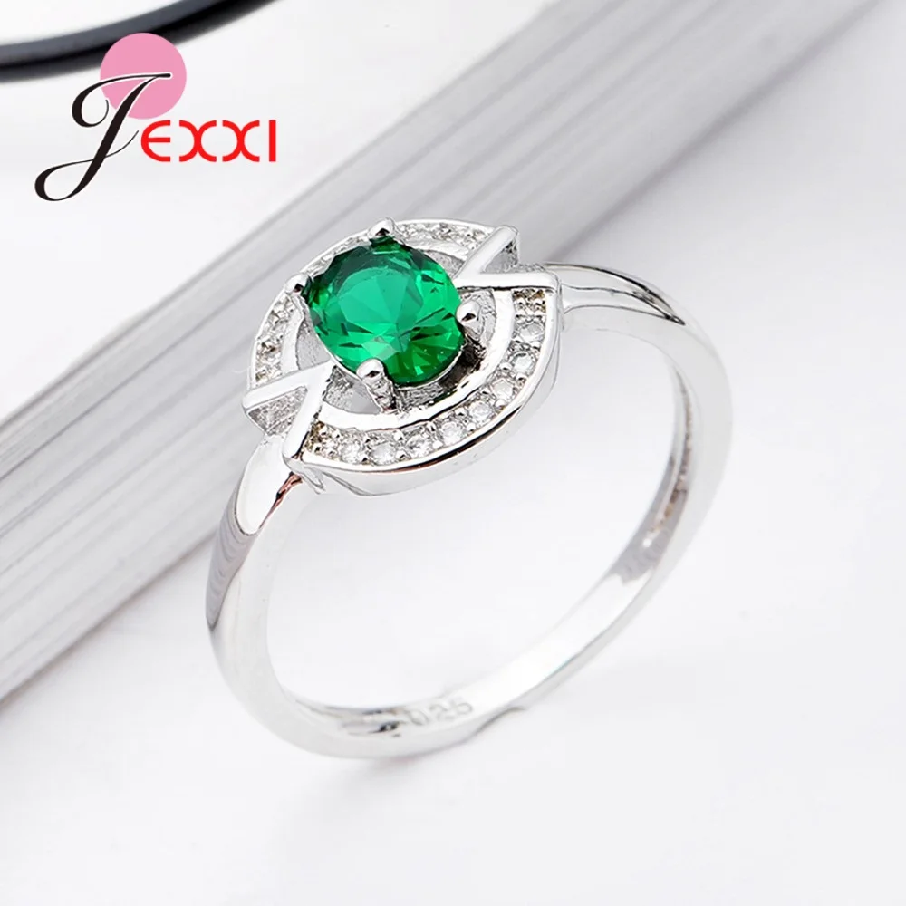 Модные круглые кольца из натурального зеленого фианита 100% Стерлинговое Серебро