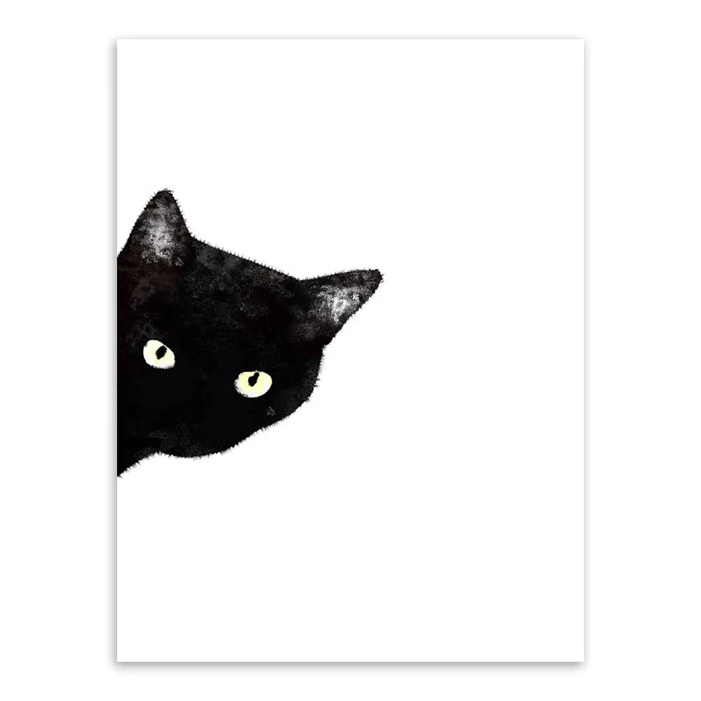 Современные постеры с черными кошачьими мордочками и HD принтами Скандинавское