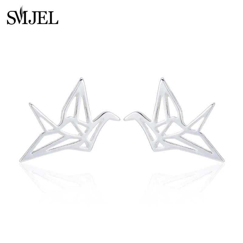 Silver Bird Earrings Smjel серьги из нержавеющей стали женские милые геометрические птица Серьга гвоздик девушка ювелирные изделия черное животное оригами серьги подарок Bijoux - Окраска металла: Silver Bird Earrings