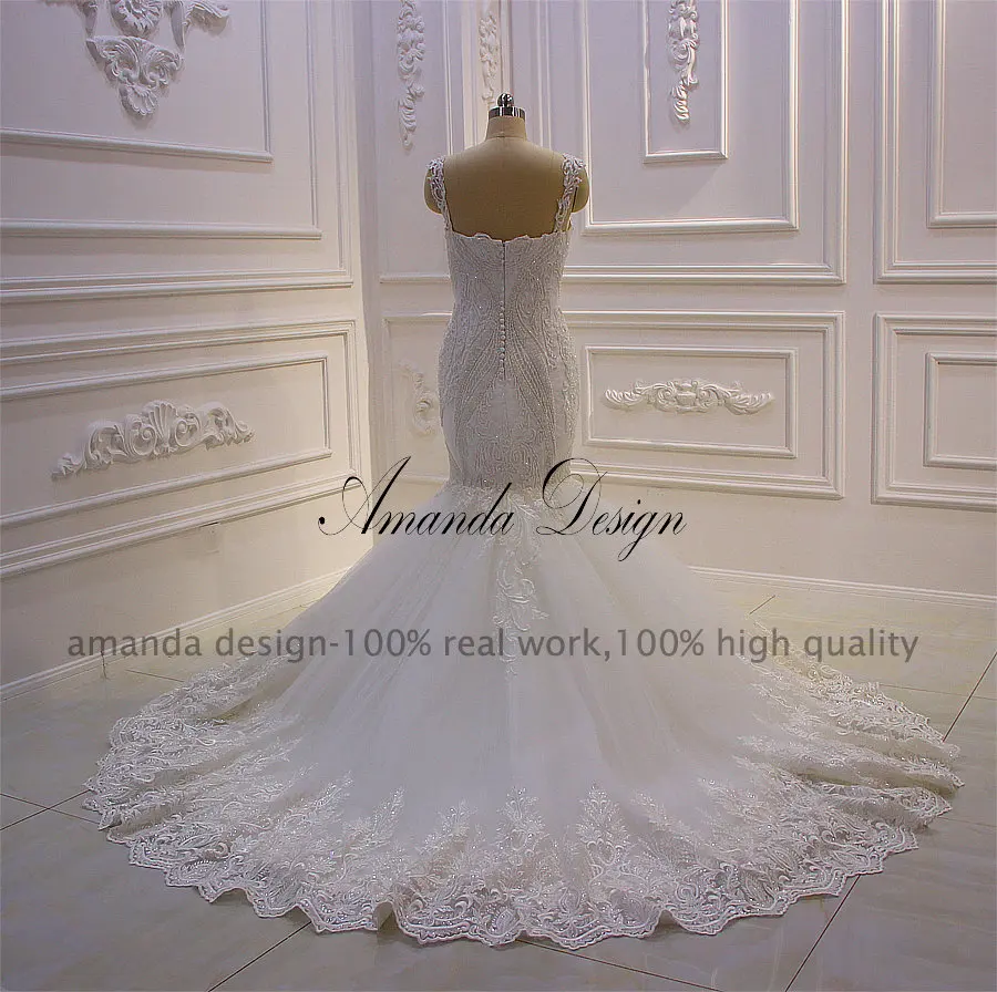 Аманда дизайн robe de mariee grande с коротким рукавом аппликационные Жемчужины для Кружева Русалка свадебное платье