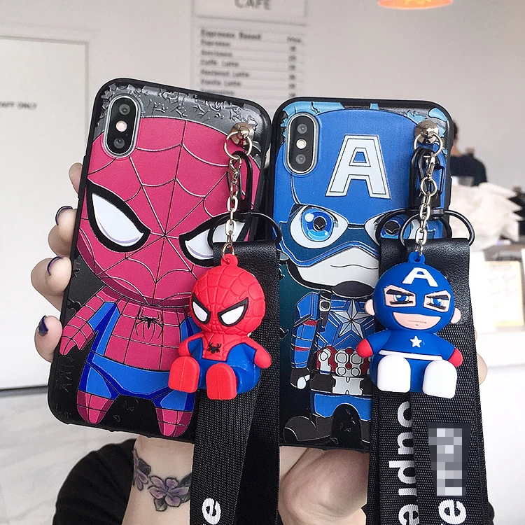 Cute 3D Avengers Heroes Back Cover for Huawei P30 lite P20 pro P10 plus nova4E /nova3 3E Spider Iron Man back Cover+toy+Straps |