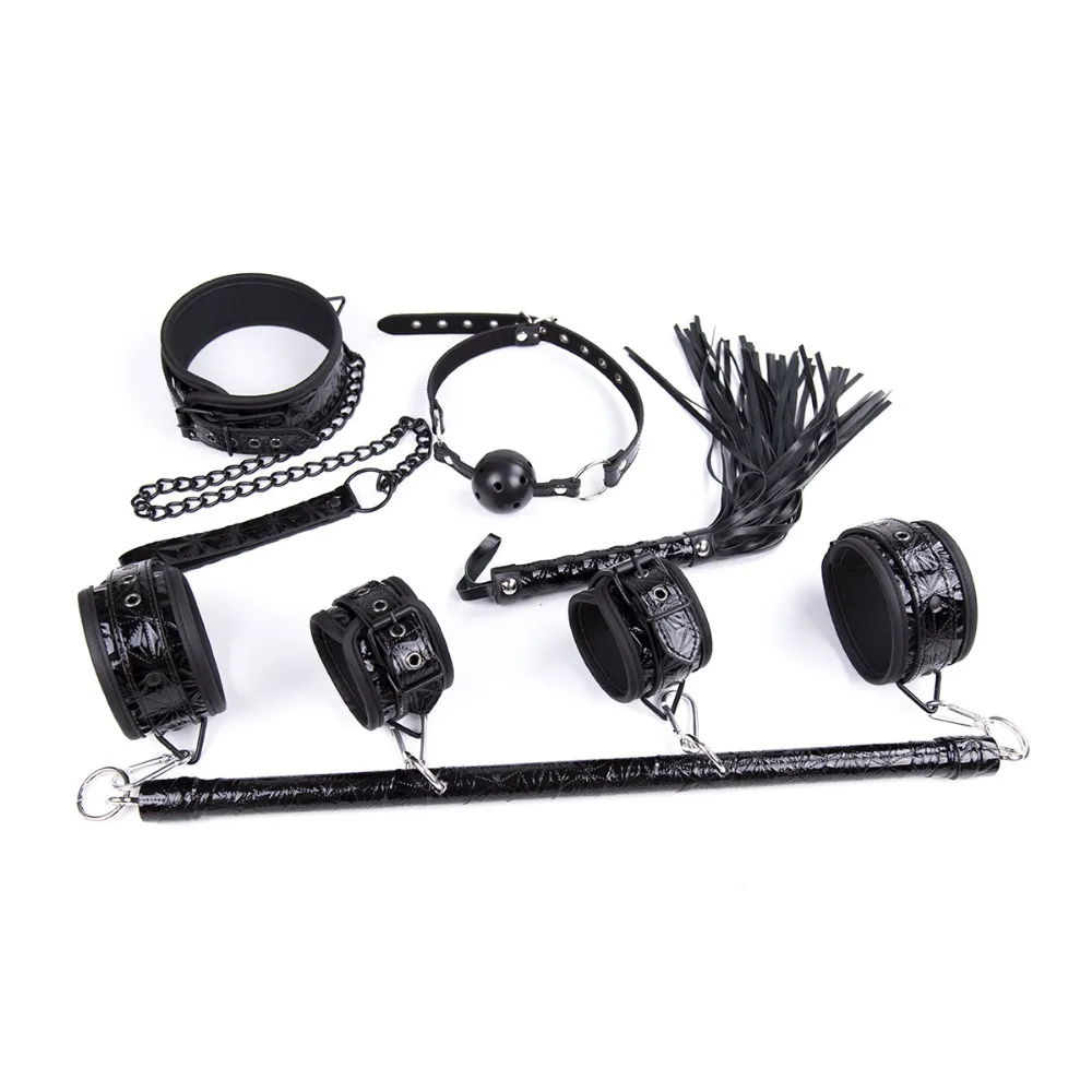 

Sexy Erotic Accessories Set with Handcuffs and Ankle Cuff and Whip and Gag Ball and Collar Bondage Restraints for Couples Games