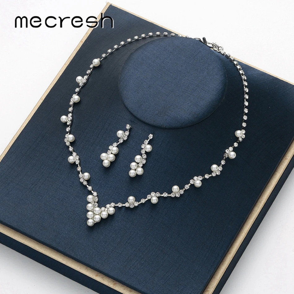Женский комплект ювелирных изделий Mecresh Серебряные комплекты из серег и ожерелий