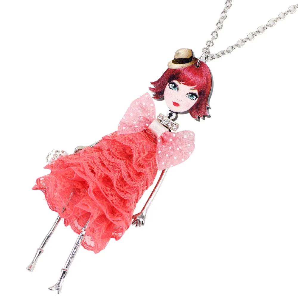 WEVENI Original Fabric Dress Adorable Doll Necklace Pendants Long Alloy Chain Collar Hot Trendy Jewelry Wholesale For Women | Украшения и